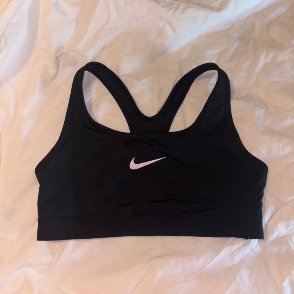 Nike Black Sports Bra Light Pink Swoosh Sz Small Y2K Athletic Athleisure